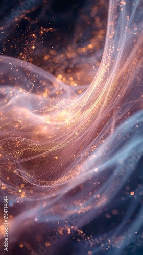 Abstract wave background with light particles in soft colors.