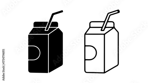 Milk carton with straw with transparent background