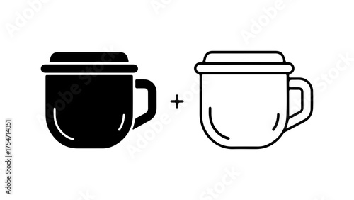 Mug with lid outline and solid fill with transparent background