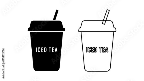 Iced tea cups with straws with transparent background