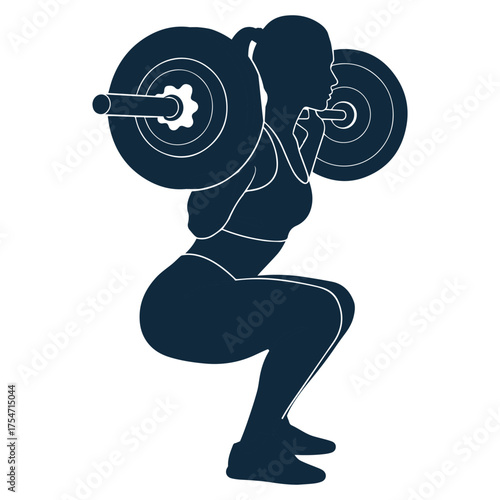 Silhouette of a woman performing a barbell squat exercise in a gym