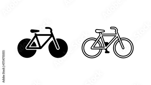 Bicycle icons with outline and solid fill with transparent background