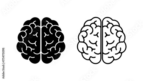 Human brain outline and solid with transparent background