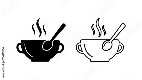 Hot soup with spoon and steam with transparent background