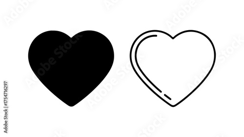 Heart icons with outline and solid fill with transparent background