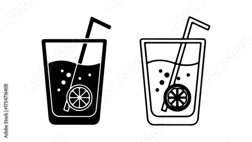 Refreshing drink with lemon and straw with transparent background