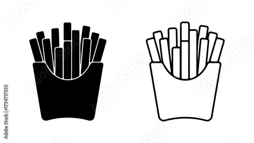 French fries in paper container with transparent background