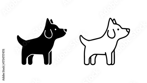 Dog icon set with outline and solid fill