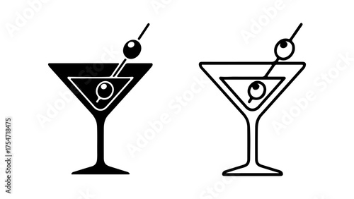Martini glasses with olive garnish with transparent background