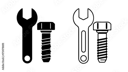 Wrench and screw with transparent background