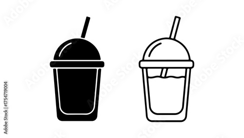 Drink in plastic cup with straw with transparent background