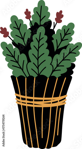 Cozy potted plant with rustic wrap and subtle blooms vector