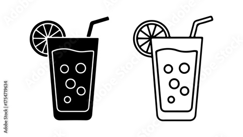 Lemonade glass with ice and slice with transparent background