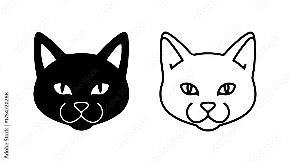 Fototapeta premium Cat heads outline and solid with transparent background