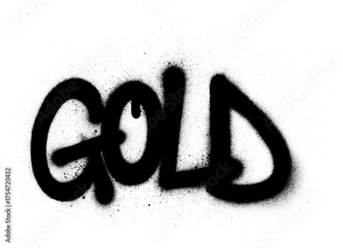 graffiti gold word sprayed in black over white