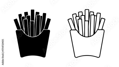 French fries in paper container with transparent background