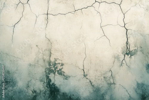 Aged, weathered wall surface displays intricate cracks and muted tones.