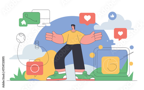 Digital social media marketing strategy person reaching out engaging followers global connectivity