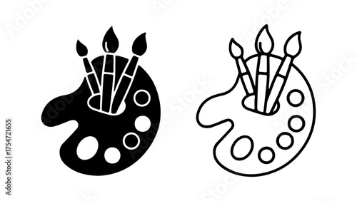 Paint palette and brushes with transparent background