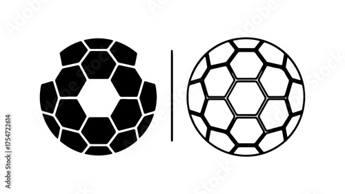 Soccer balls with outline and solid fill with transparent background