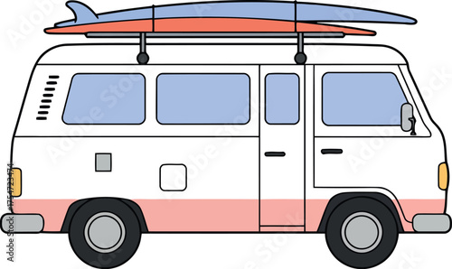 Retro camper van surfboard travel adventure outdoors vector