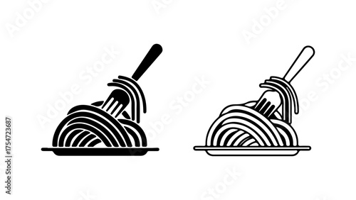 Spaghetti on plate with fork with transparent background