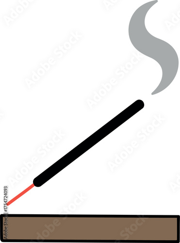 Aromatic incense stick burning with gentle smoke curl vector