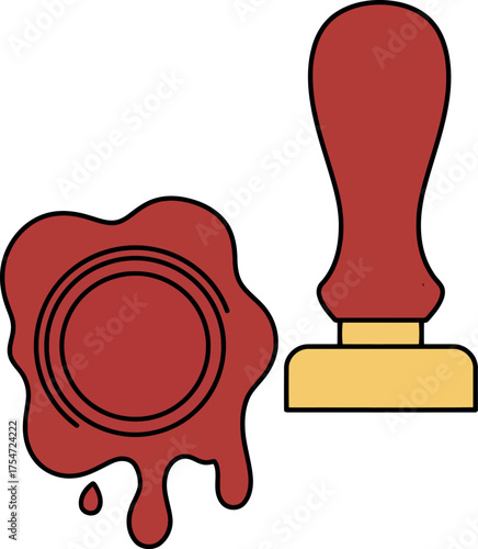 Vintage wax seal stamp and dripping wax icon vector