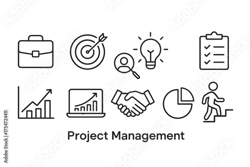 Set of outlined project management icons in clean minimalist style