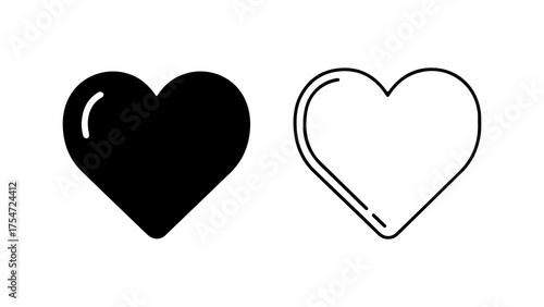 Heart icons with outline and solid fill with transparent background
