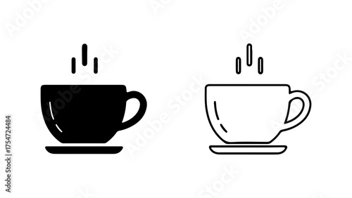 Hot beverage cups with steam with transparent background