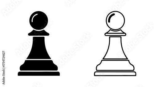 Chess pawns black and white with transparent background