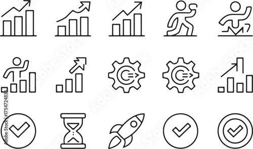 Business Success and Growth Concept Represented by Line Icons on a White Background