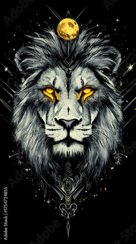 A lion portrait symbolizing the Leo zodiac sign is depicted in a kaleidoscopic universe filled with galaxies and stars