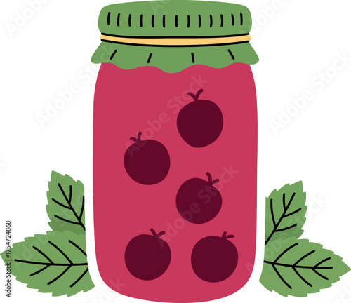 Homemade berry jam jar sweet preserve food art vector
