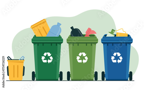 Colorful waste bins for effective recycling and waste segregation system for environmental sustainability