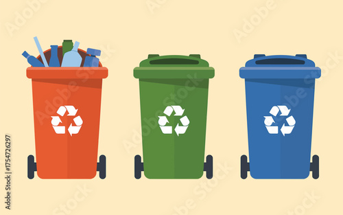 Colorful recycling bins for waste segregation and environmental protection