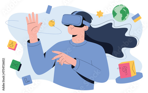 Immersive virtual reality experience person exploring digital worlds and future technology