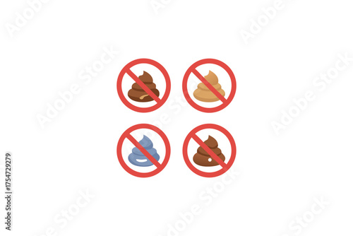 Prohibited icons depicting various forms of excrement a dark silhouette