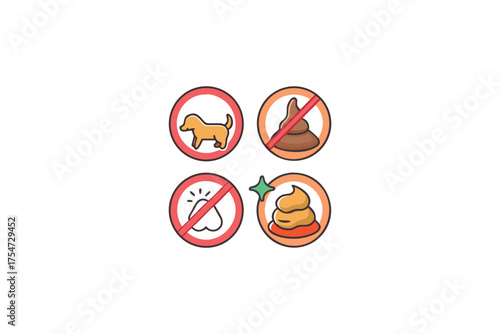 Prohibited icons depicting dog waste footprints and a pile of poop silhouette