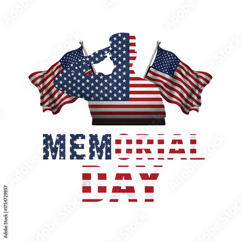 Memorial Day Tribute Soldier Silhouette with US Flags and Patriotic Text