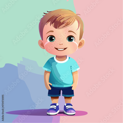 Kleinkind vor bunter Wand