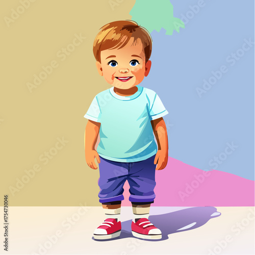 Kleinkind vor bunter Wand