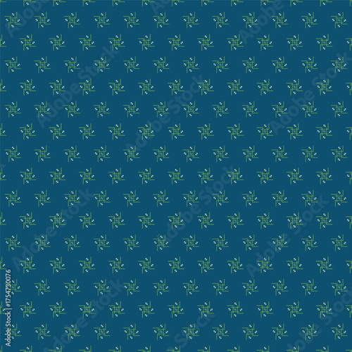 Seamless Geometric Floral Star Pattern with Arrow Motifs on Dark Teal Background – Decorative Repeating Design