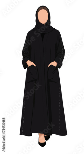 Elegant Black Abaya with Intricate Details Modest Islamic Fashion