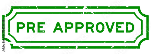 Grunge green pre approved word rubber seal stamp on white background