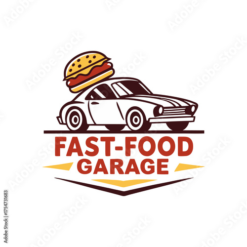 Fast Food Garage Logo Classic Car with French Fries

