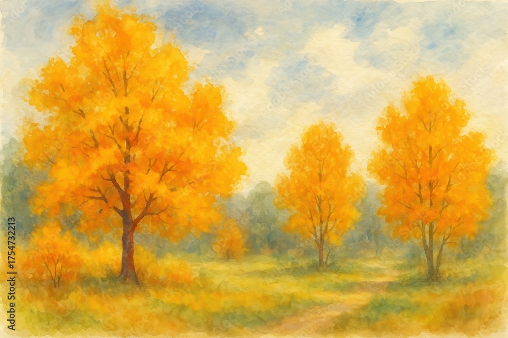 Fototapeta premium Vibrant autumn landscape painting