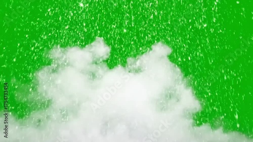Chroma Key Ready with smoke effect and white snow falling on green screen background distortion, overlay, glitch, static noise, scan lines black background, 4k animated video loop