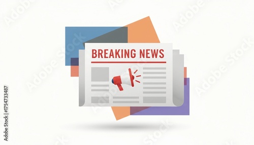 Illustration of breaking news newspaper with megaphone